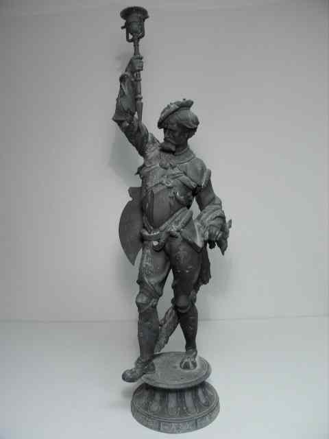 Appraisal: Black patinated metal sculpture of a Spanish conquistador Spelter or