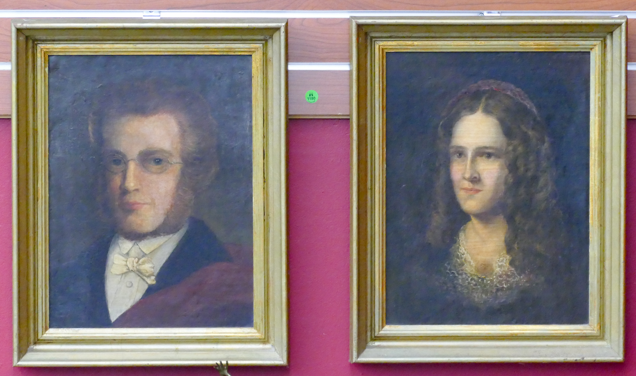 Appraisal: pc Antique Man and Women Portrait Paintings Oil on Canvas