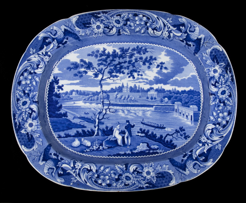 Appraisal: DARK BLUE STAFFORDSHIRE PLATTER FAIR MOUNT NEAR PHILADELPHIA Circa Staffordshire