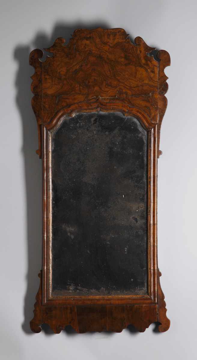 Appraisal: George II Burl Mirror w Molded Edge Original beveled mirror