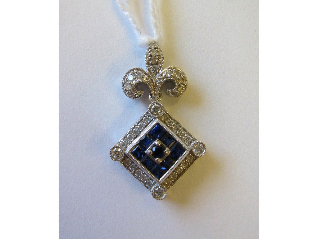 Appraisal: Eighteen carat white gold sapphire and diamond set pendant of