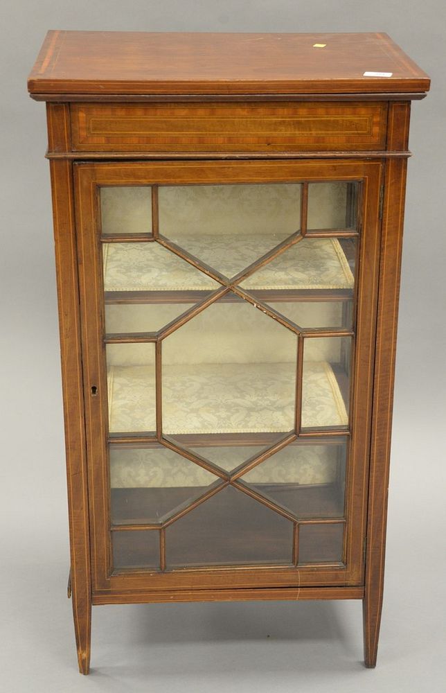 Appraisal: Custom mahogany inlaid curio cabinet ht top x Custom mahogany