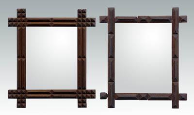 Appraisal: Two tramp art mirror frames each chip carved with varnished