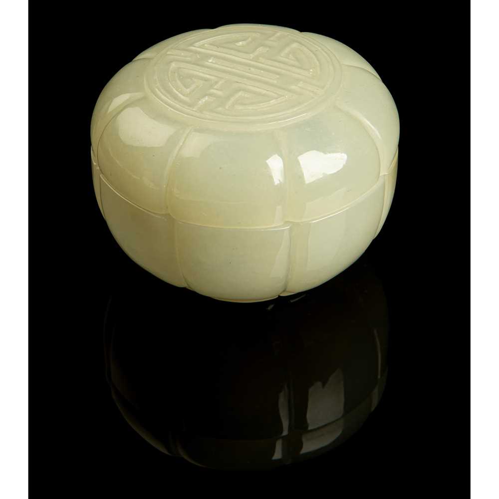 Appraisal: PALE CELADON JADE CARVING OF A FOLIATED BOX AND COVER