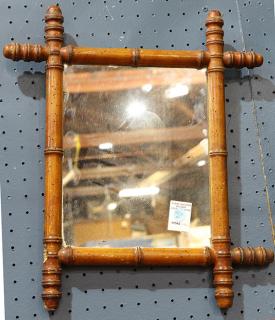 Appraisal: Antique turned wood wall mirror h x w Antique turned