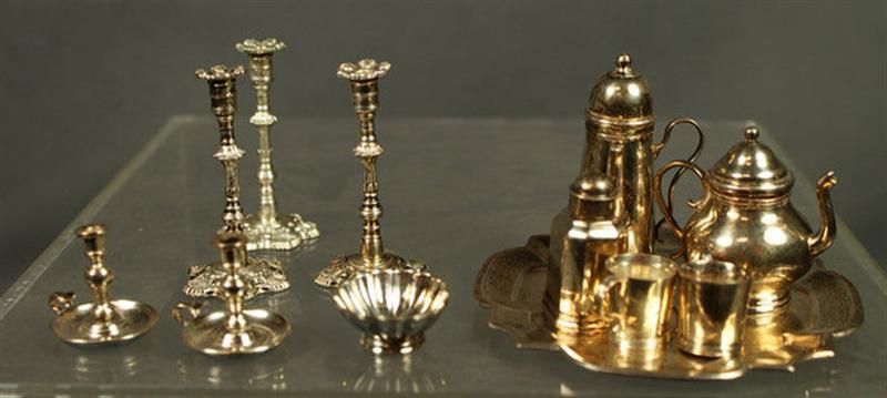 Appraisal: pcs miniature sterling silver table items fron MMA pots candlesticks