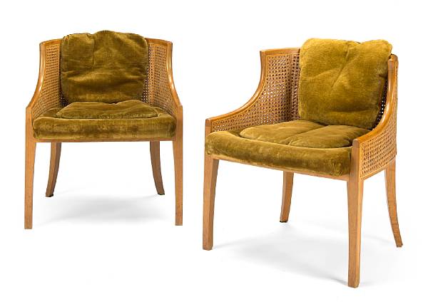 Appraisal: A pair of Paul Tuttle double caned tub chairs circa