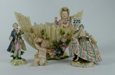 Appraisal: Continental figures to include Child sitting in flower baskets Lady