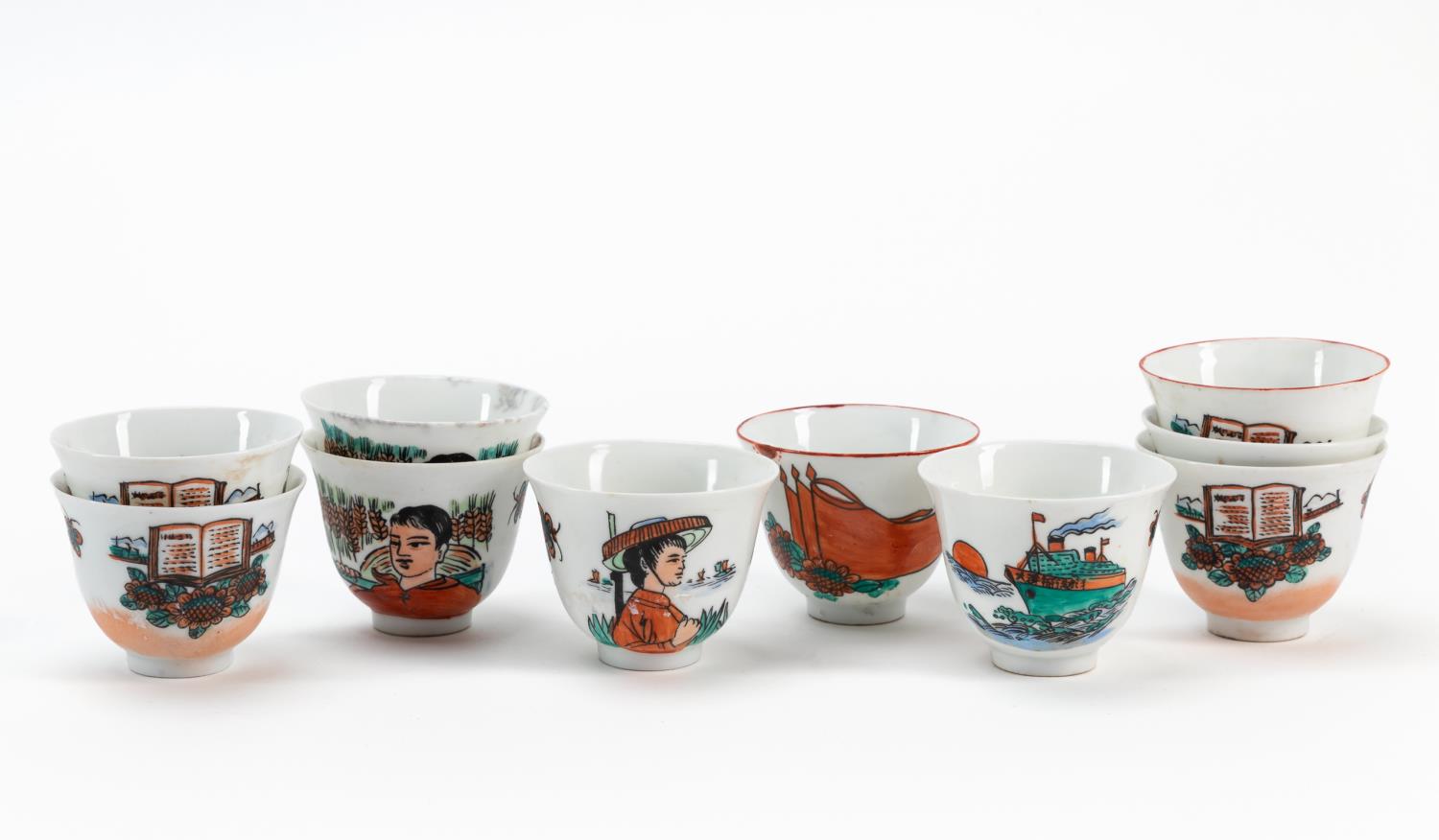 Appraisal: CHINESE PORCELAIN CULTURAL REVOLUTION CUPS Ten Chinese porcelain Great Cultural