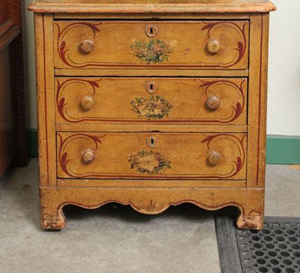 Appraisal: CHILD'S CHEST Yellow paint decorated chest with stencil and floral