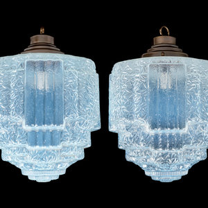 Appraisal: A Pair of French Opalescent Glass Hanging Fixtures Circa Height