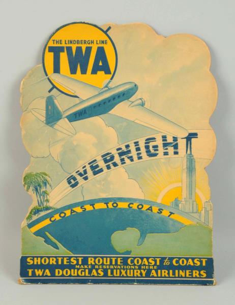 Appraisal: TWA Airplace Diecut Cardboard Sign This diecut easel back TWA