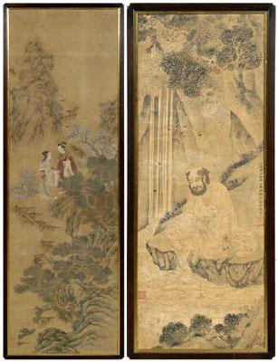 Appraisal: Two Chinese hanging scrolls one ink and color on silk