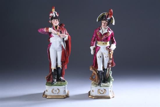 Appraisal: PAIR CONTINENTAL PORCELAIN NAPOLEONIC MILITARY FIGURES late th - early