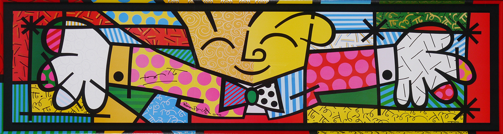 Appraisal: LARGE HAND SIGNED CUSTOM FRAMED ROMERO BRITTO LITHOGRAPH Overall measurements