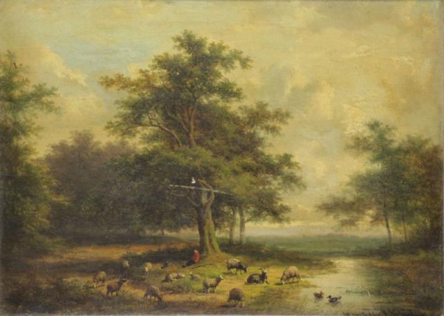 Appraisal: VANDEVERDONCK Francois Oil on Canvas Shepherdat Rest with Grazing Flock