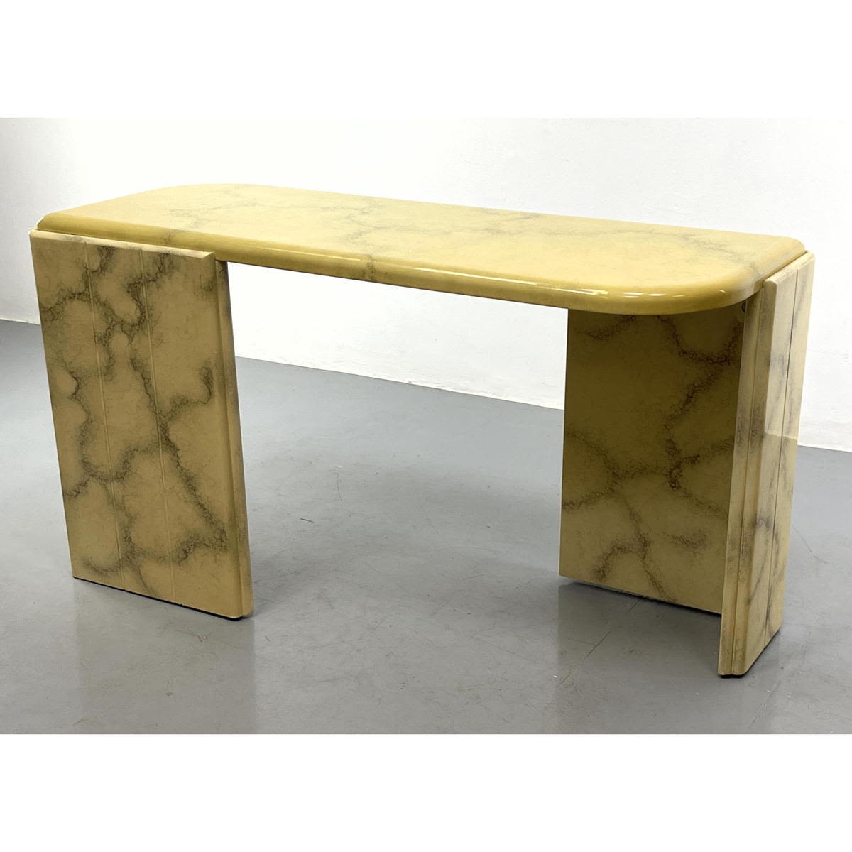 Appraisal: Faux Marble Painted Console Tables Irregular Shaped High Lacquer finish