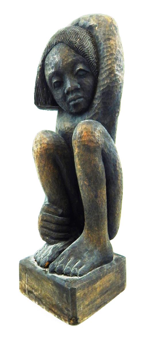 Appraisal: Berrier DuPerrier Haitian b carved wooden sculpture of crouching nude