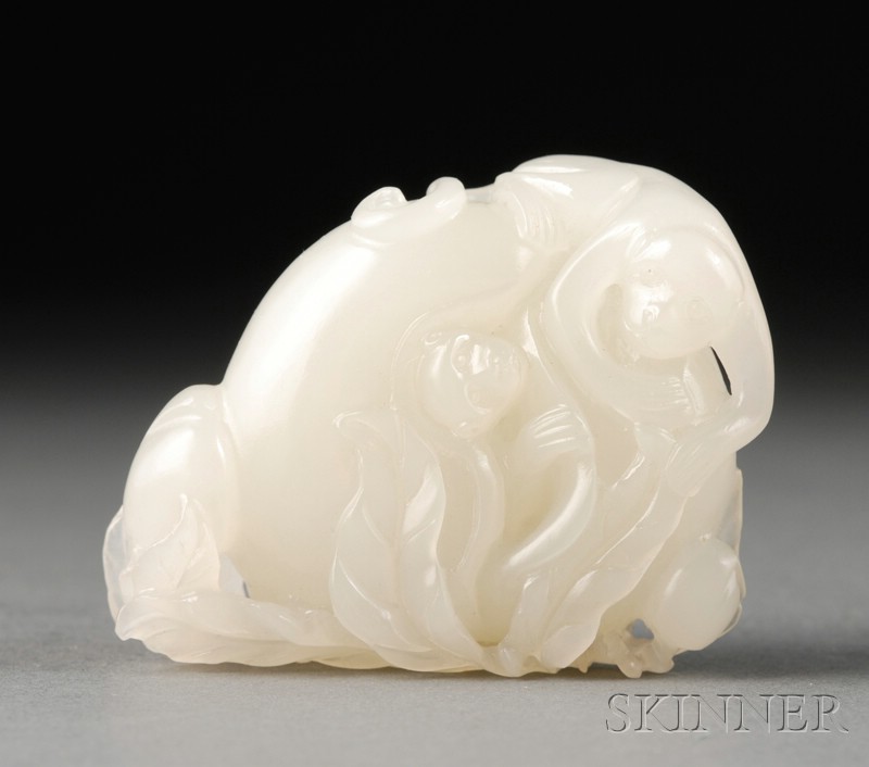 Appraisal: Jade Carving pale green highly translucent stone carving of monkeys