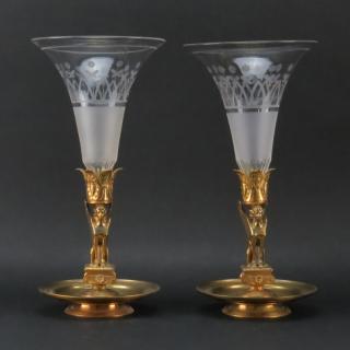 Appraisal: Pair Antique French Empire Ormolu and Etched Crystal Vases Pair