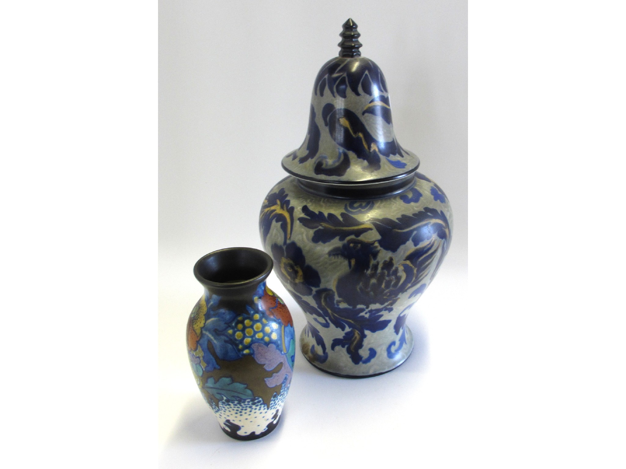 Appraisal: Gouda 'Corona' baluster vase and a Royal Cauldon jar and