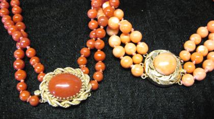 Appraisal: Two coral necklacesOne in soft pink the other in a