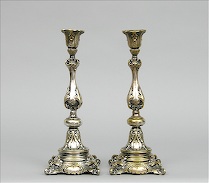 Appraisal: Pair of Polish Silver Plate Sabbath Candlesticks ca late th