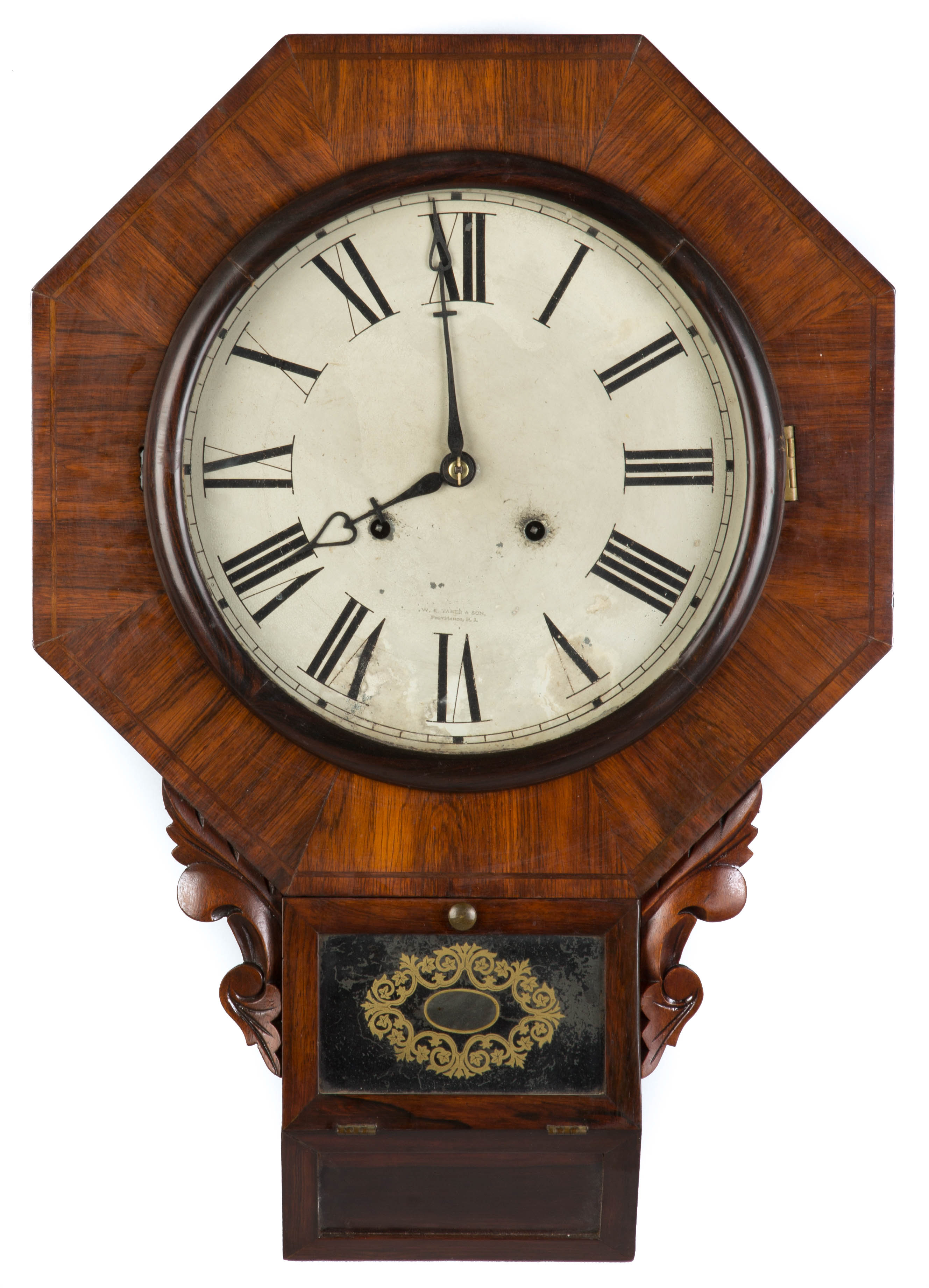 Appraisal: Atkins Octagonal Schoolhouse Wall Clock Rosewood case refinished Original painted