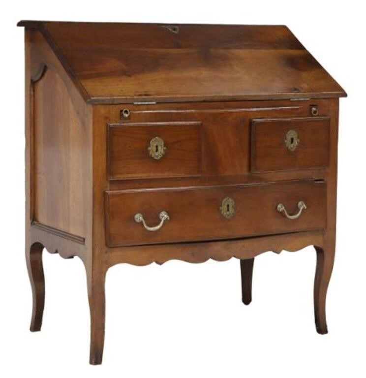 Appraisal: French Provincial Louis XV style walnut slant front desk th