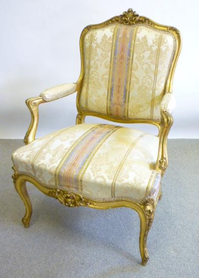 Appraisal: A CARVED GILT WOOD FAUTEUIL in the Louis XV style