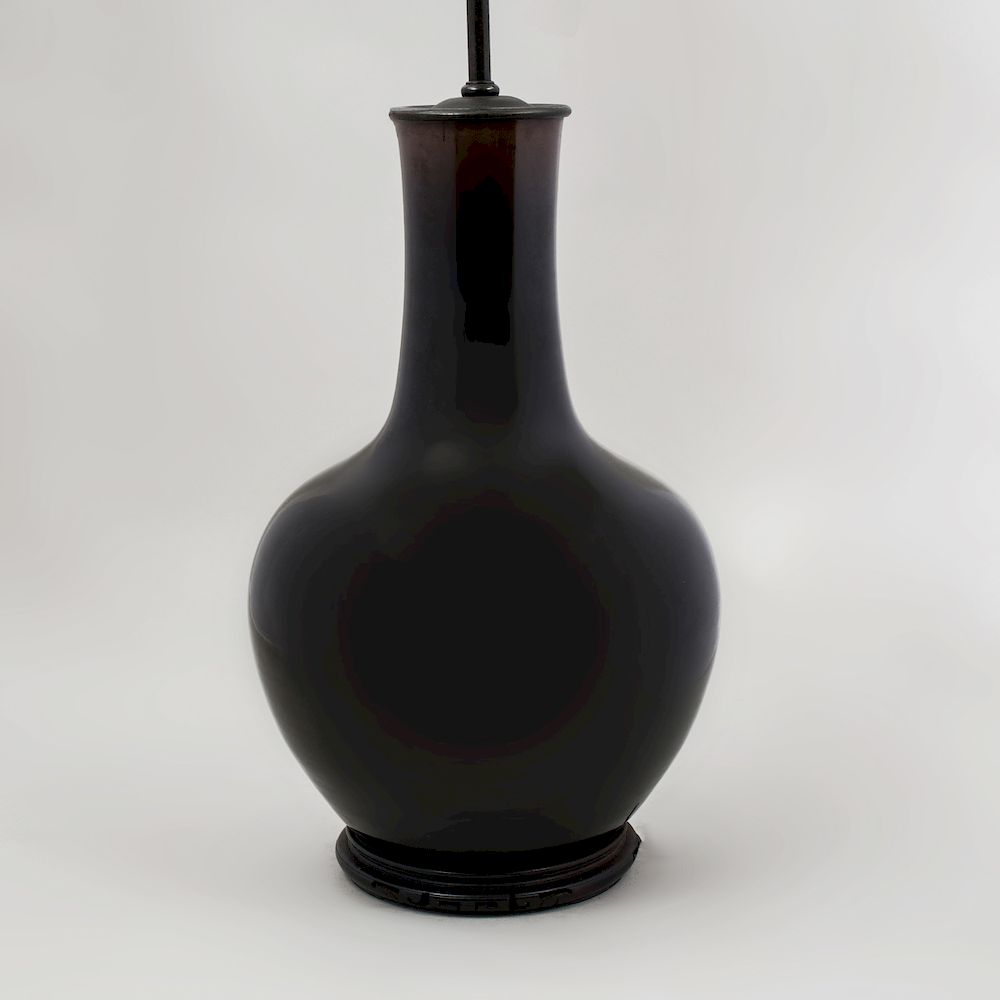 Appraisal: Chinese Black Glazed Porcelain Bottle Vase Mounted as a Lamp