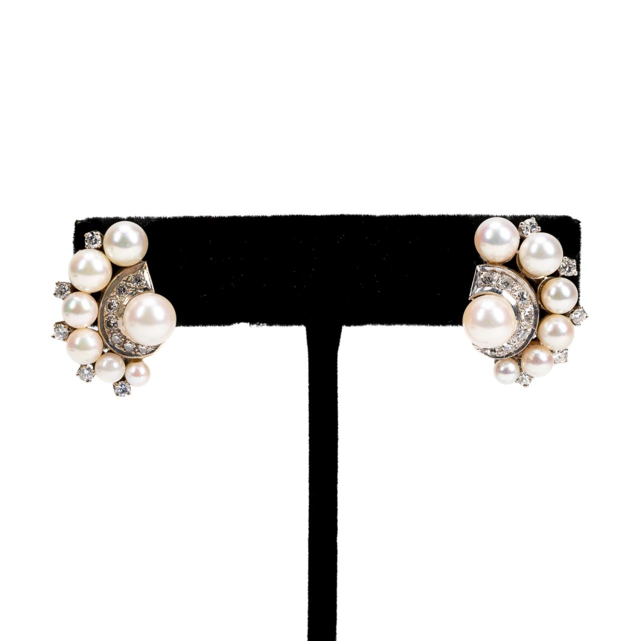 Appraisal: PAIR K WHITE GOLD PEARL DIAMOND EARRINGS Modern k white