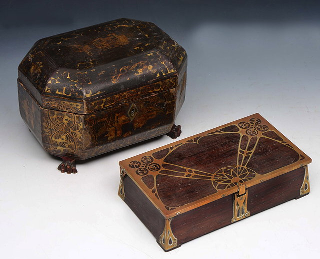 Appraisal: AN ART NOUVEAU HARDWOOD POSSIBLY ROSEWOOD CASKET with brass inlaid