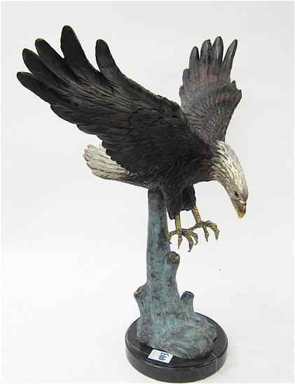 Appraisal: PATINATED BRONZE WILDLIFE SCULPTURE an American bald eagle in flight