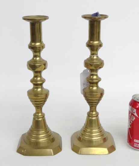 Appraisal: Pair brass pushup candlesticks '' Ht