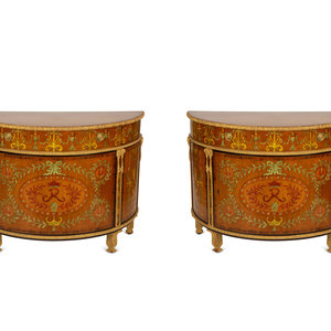 Appraisal: A Pair of Adam Style Painted Parcel Gilt and Marquetry