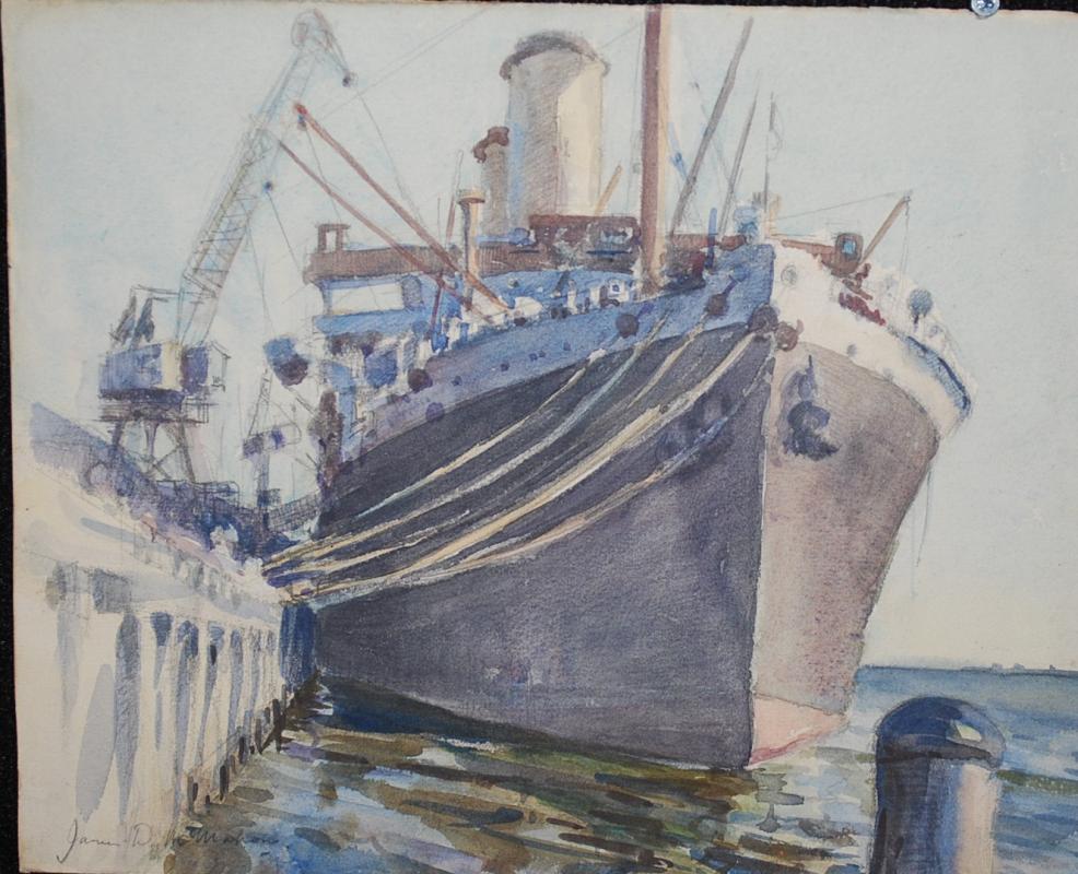 Appraisal: JAMES MCMAHON DOCKED SHIP WATERCOLOUR