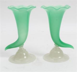 Appraisal: A Pair of Steuben Cornucopia early th century in green