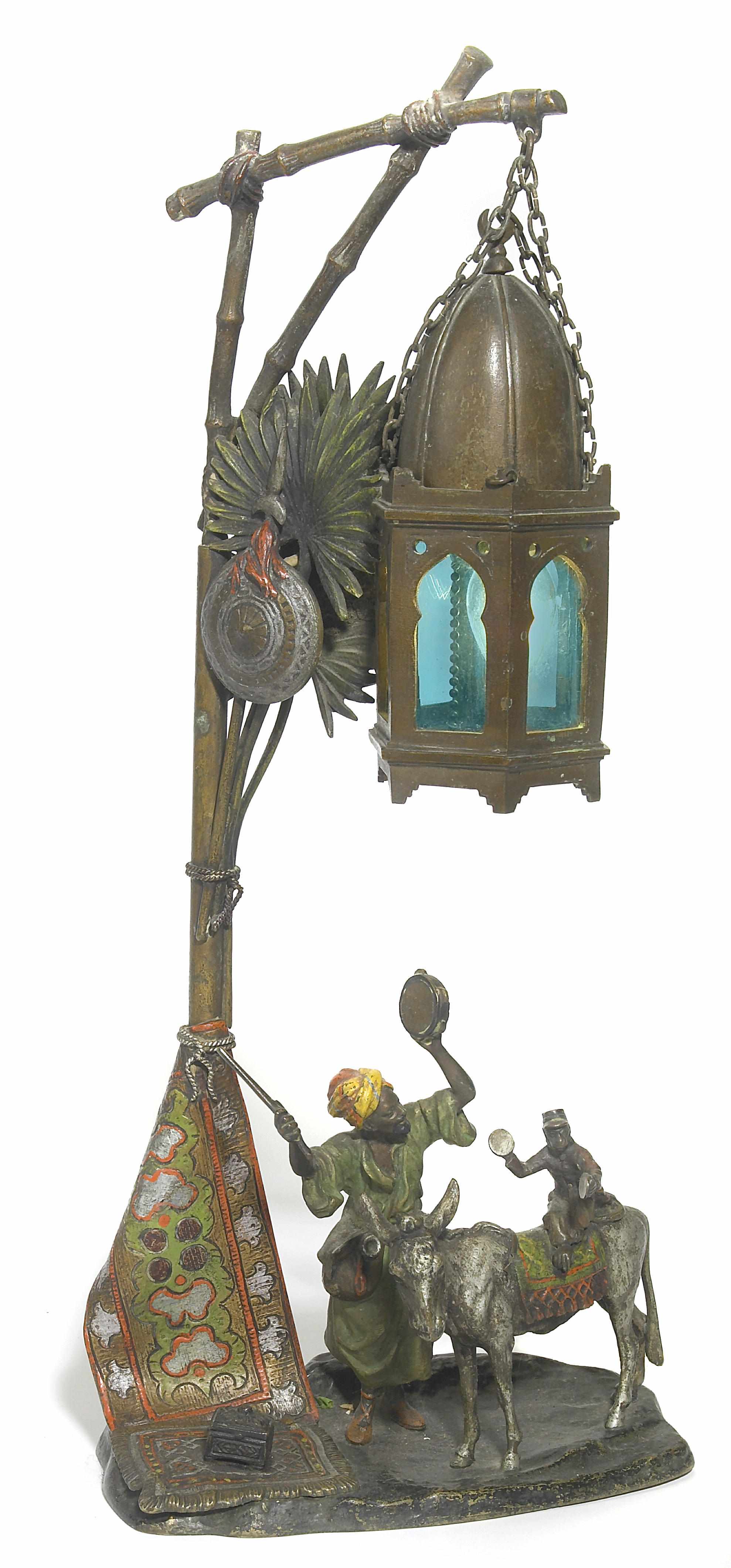 Appraisal: A Chotka cold painted bronze and glass figural lamp early