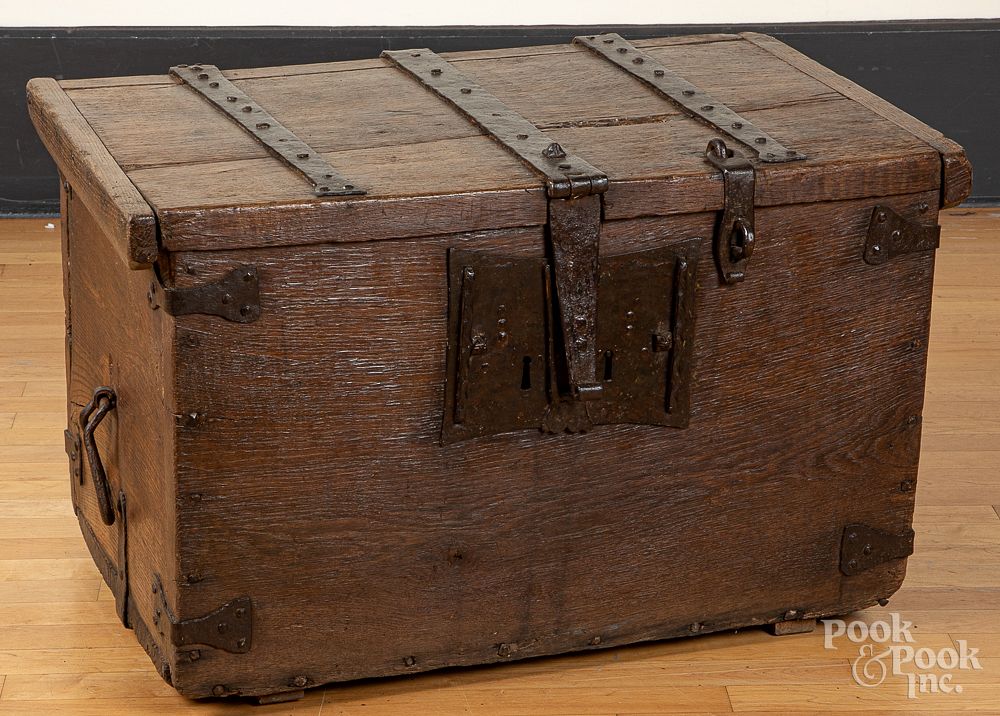 Appraisal: Continental oak lock box th c Continental oak lock box