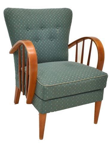 Appraisal: Danish modern teak armchair c s having green upholstered buttoned