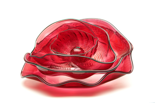 Appraisal: DALE CHIHULY Five-piece Seaform set in cranberry glass with brown