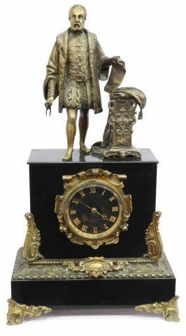 Appraisal: French mantel clock th c black slate case with gilt