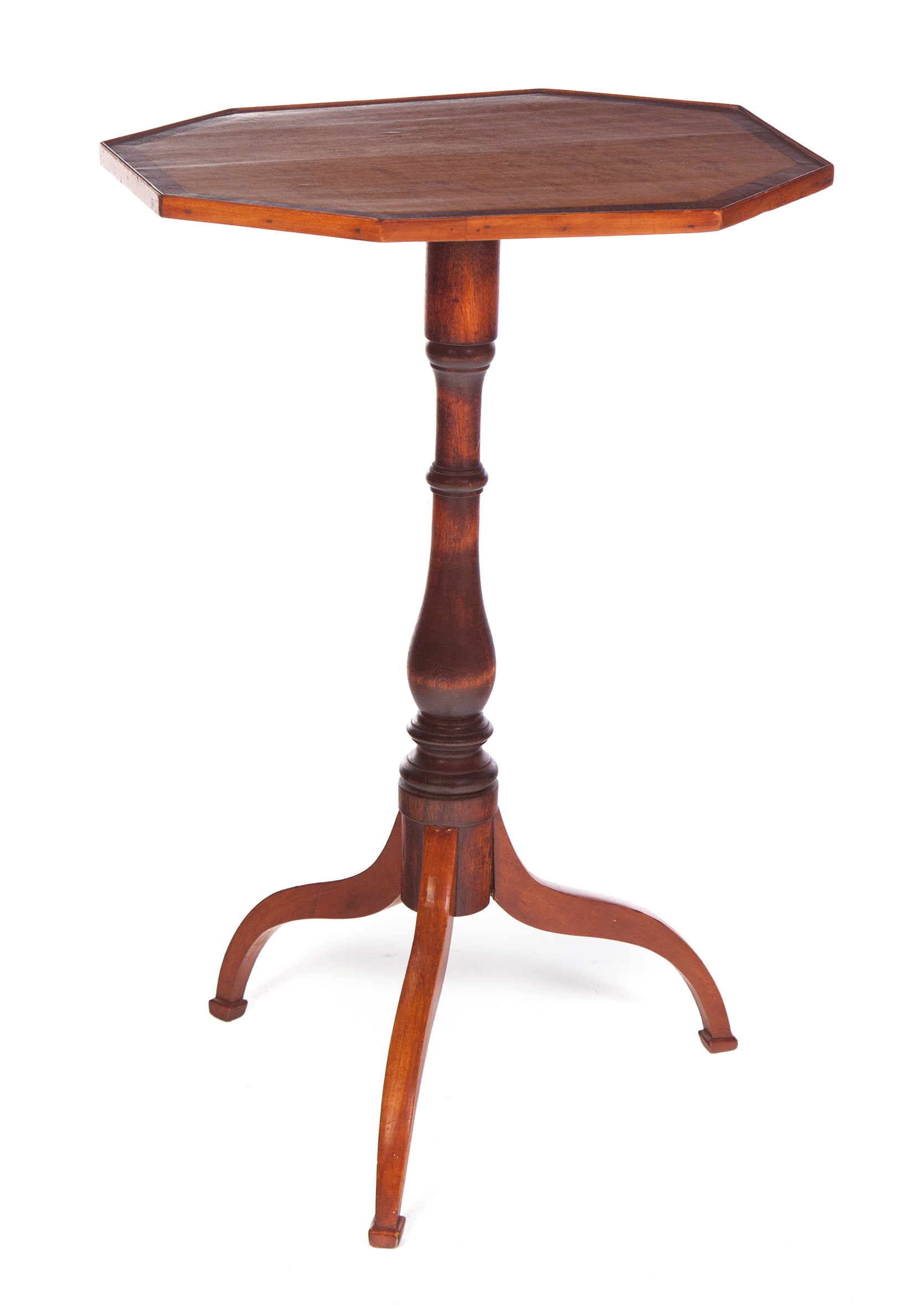 Appraisal: OCTAGONAL TOP CANDLE STAND American th century walnut and bird's-eye