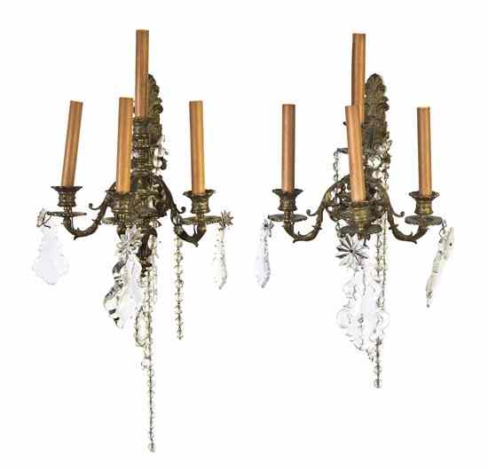 Appraisal: A Pair of Continental Gilt Metal Four-Light Sconces each having