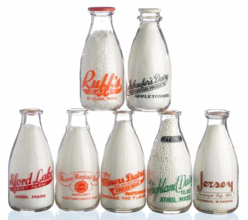 Appraisal: Lot of Milk Bottles from Various Locations Description One bottle