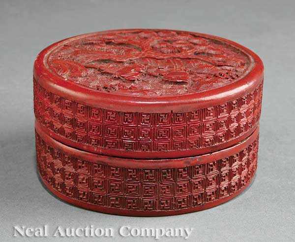 Appraisal: A Chinese Cinnabar Lacquer Circular Box and Cover probably th