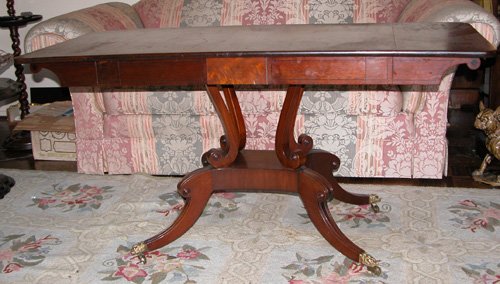 Appraisal: Artist Title Mahogany Regency Style Sofa Table rectangular line inlaid