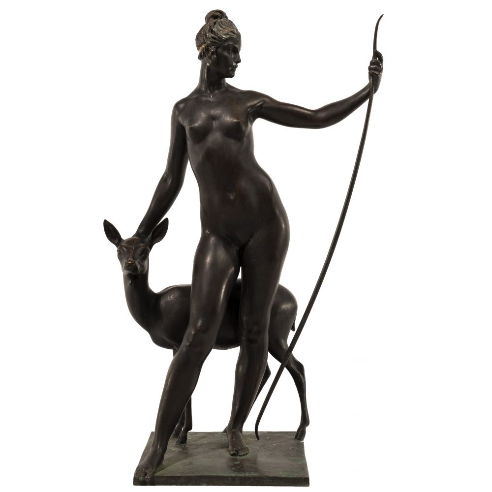 Appraisal: EDWARD FRANCIS MCCARTAN AMERICAN - DIANA WITH DEER PATINATED BRONZE