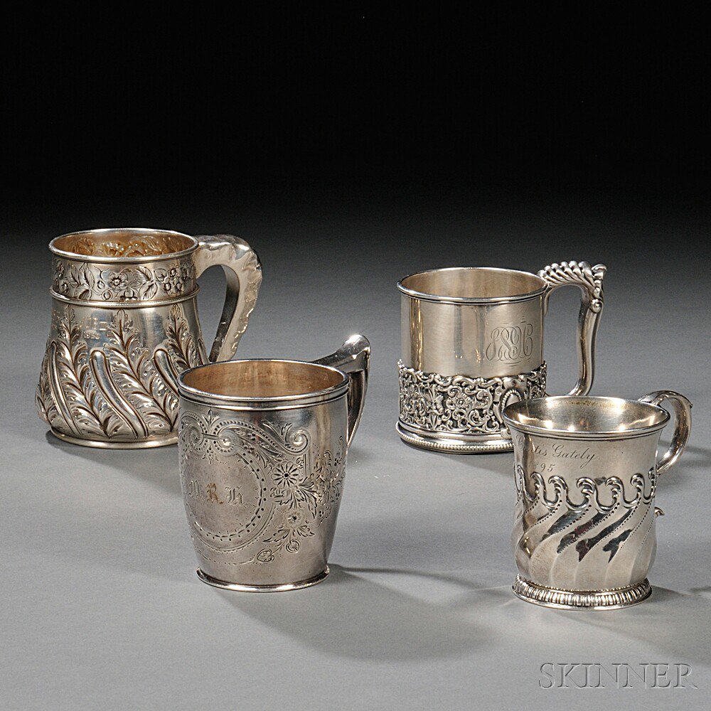 Appraisal: Four American Sterling Silver Mugs two Gorham one with a